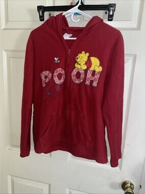Disney Sweatshirt Womens M Red Hooded Full Zip Fleece Winnie The Pooh Hoodie